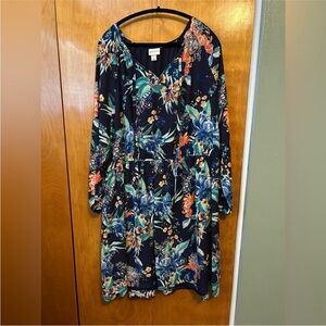 Floral Long Sleeve Dress by Ava & Viv Floral Navy Dress 3X